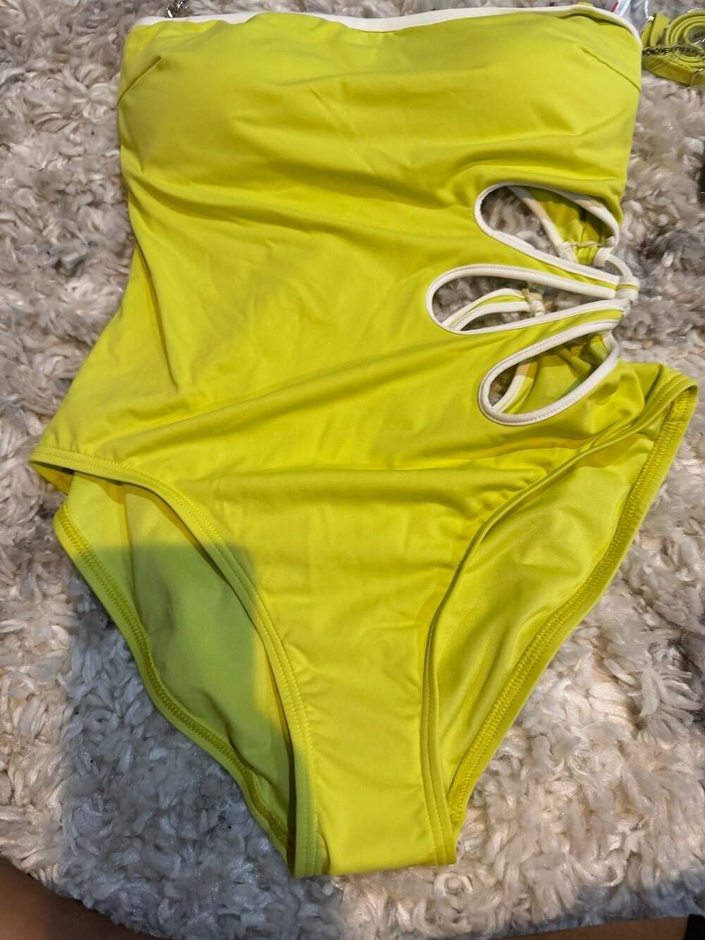 Kate Spade New York Strapless Cut-Out One-Piece Swimsuit in Bright Yellow